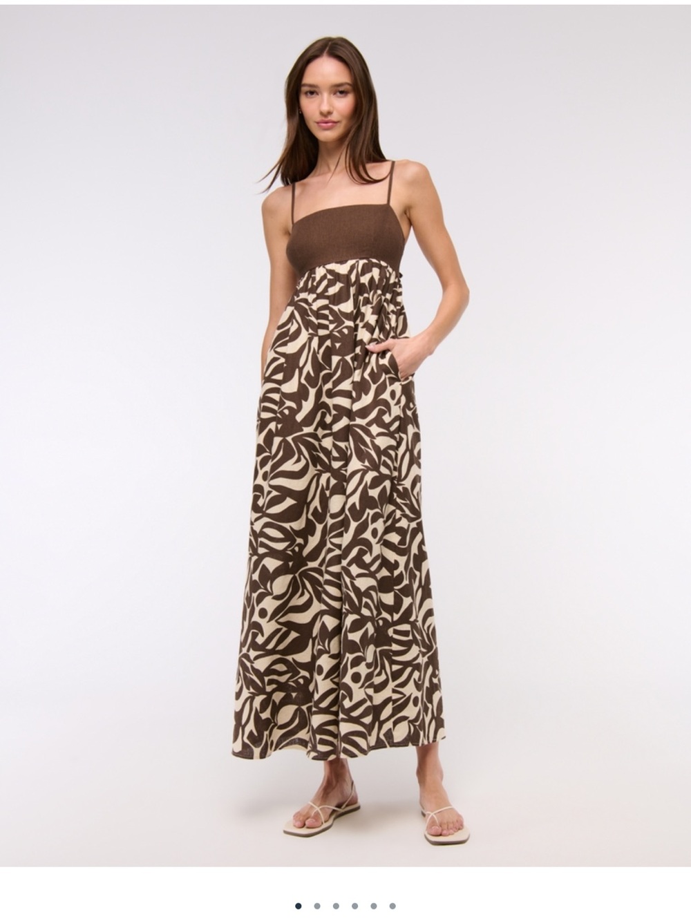 Abercrombie & Fitch Tie-Back Babydoll Maxi Dress brown pattern XL Tall NWT